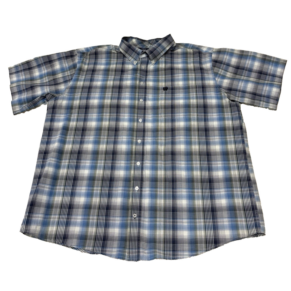 Cinch- Short Sleeve- Button Down Shirt- Mens XXX Large- Chest Pocket- Blue Plaid